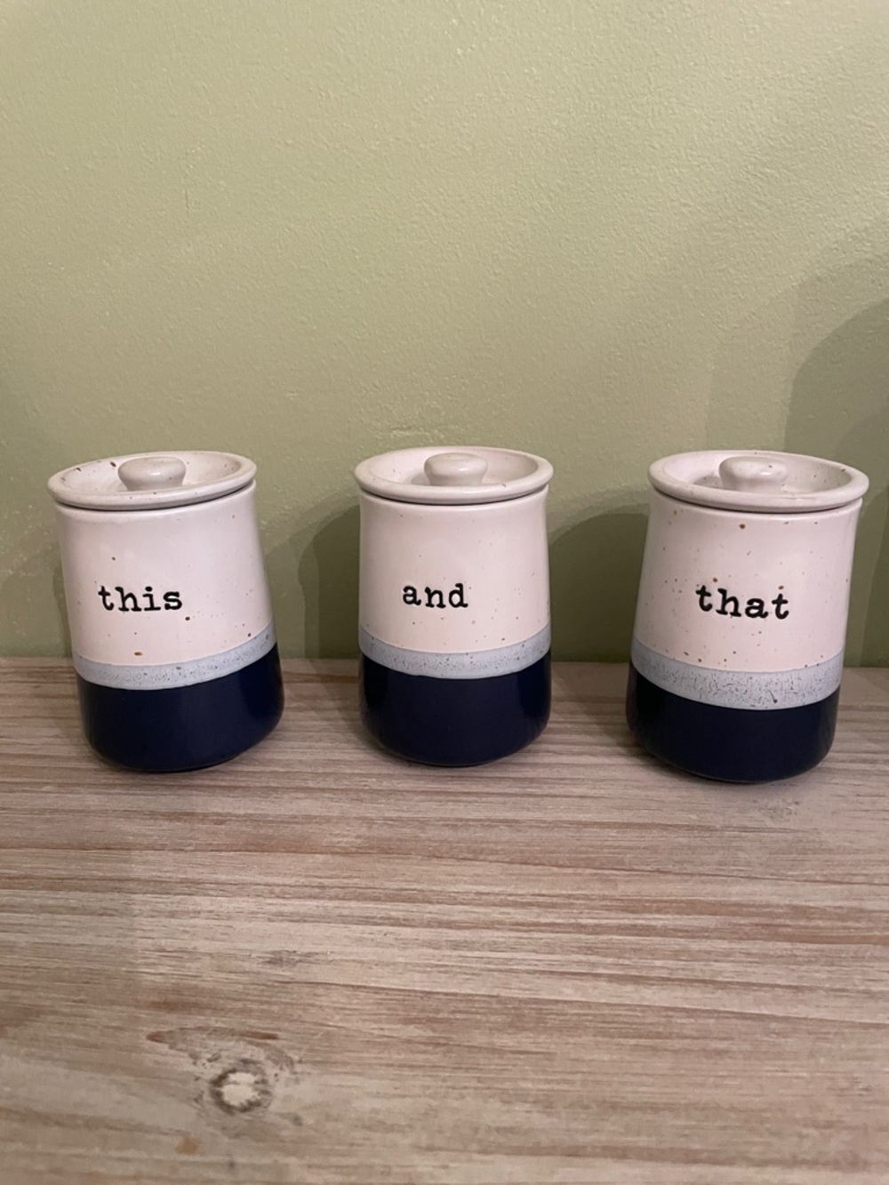 Ceramic 'this and that' Trio Canister Set - White and Navy
